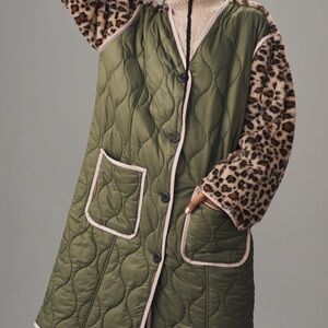 Leopard Sleeve Olive Utility Jacket